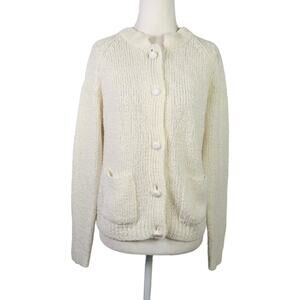 Vintage 80s LeRoy Knitwear cream knit cardigan sweater M